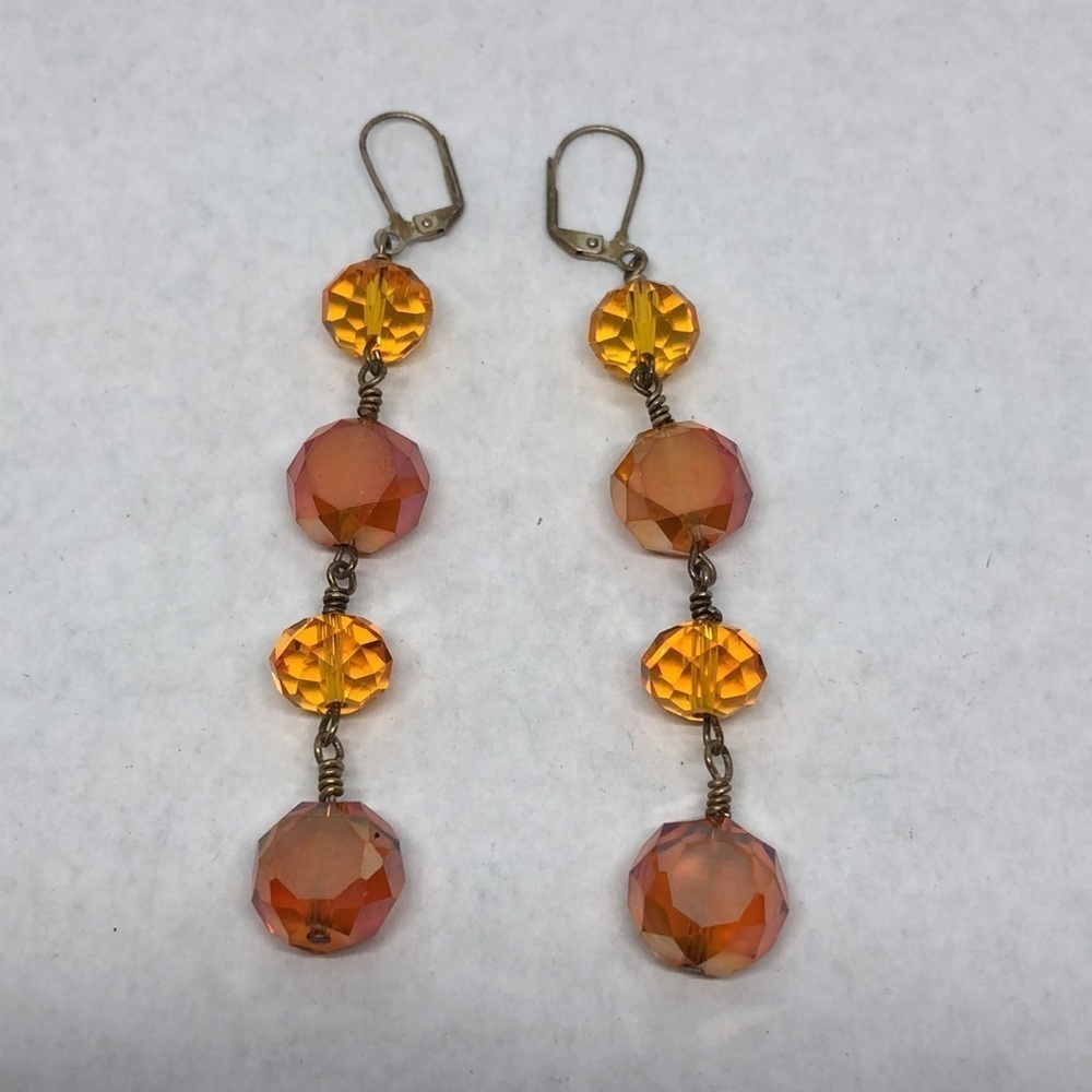 Vintage champagne color long crystal dangle drop dressy earrings